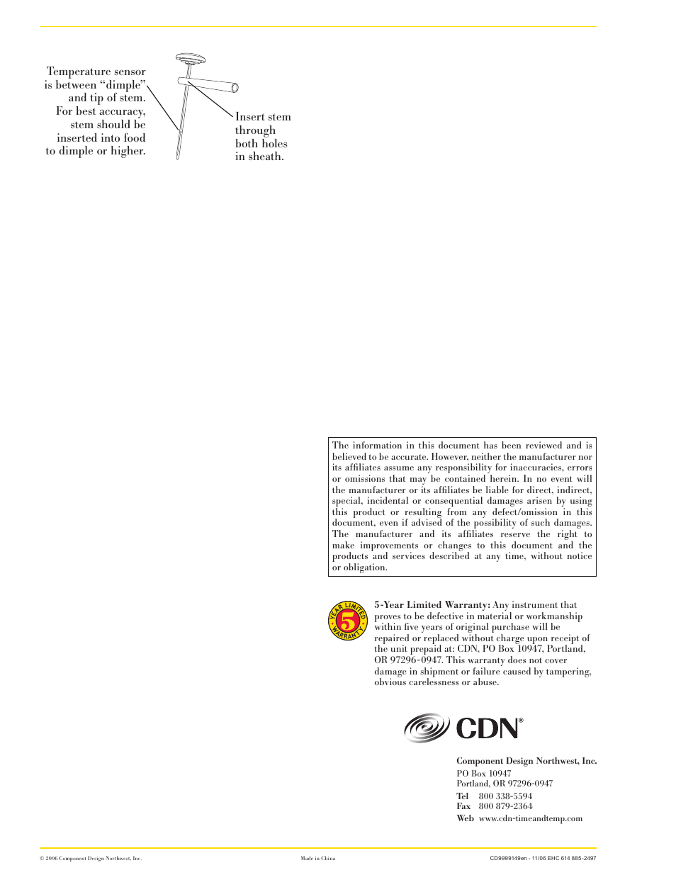 CDN IRB220-F - ProAccurate® Insta-Read® Beverage & Frothing Thermometer – 5” Stem EN User Manual | Page 2 / 2