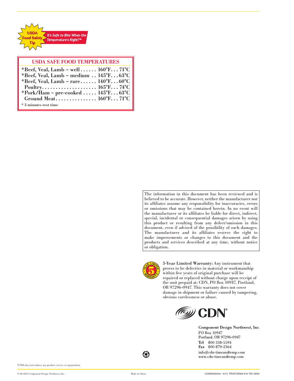 CDN IRM200-GLOW - ProAccurate® Meat/Poultry Ov ENproof Thermometer - Glow EN User Manual | Page 2 / 2