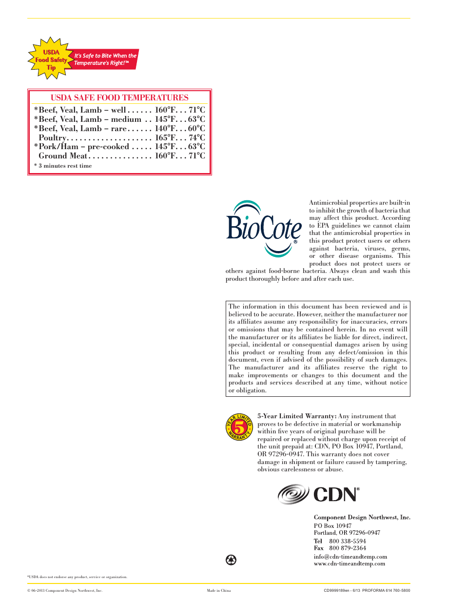 CDN IRT220C - ProAccurate® Insta-Read® Cooking Thermometer - Celsius EN User Manual | Page 2 / 2