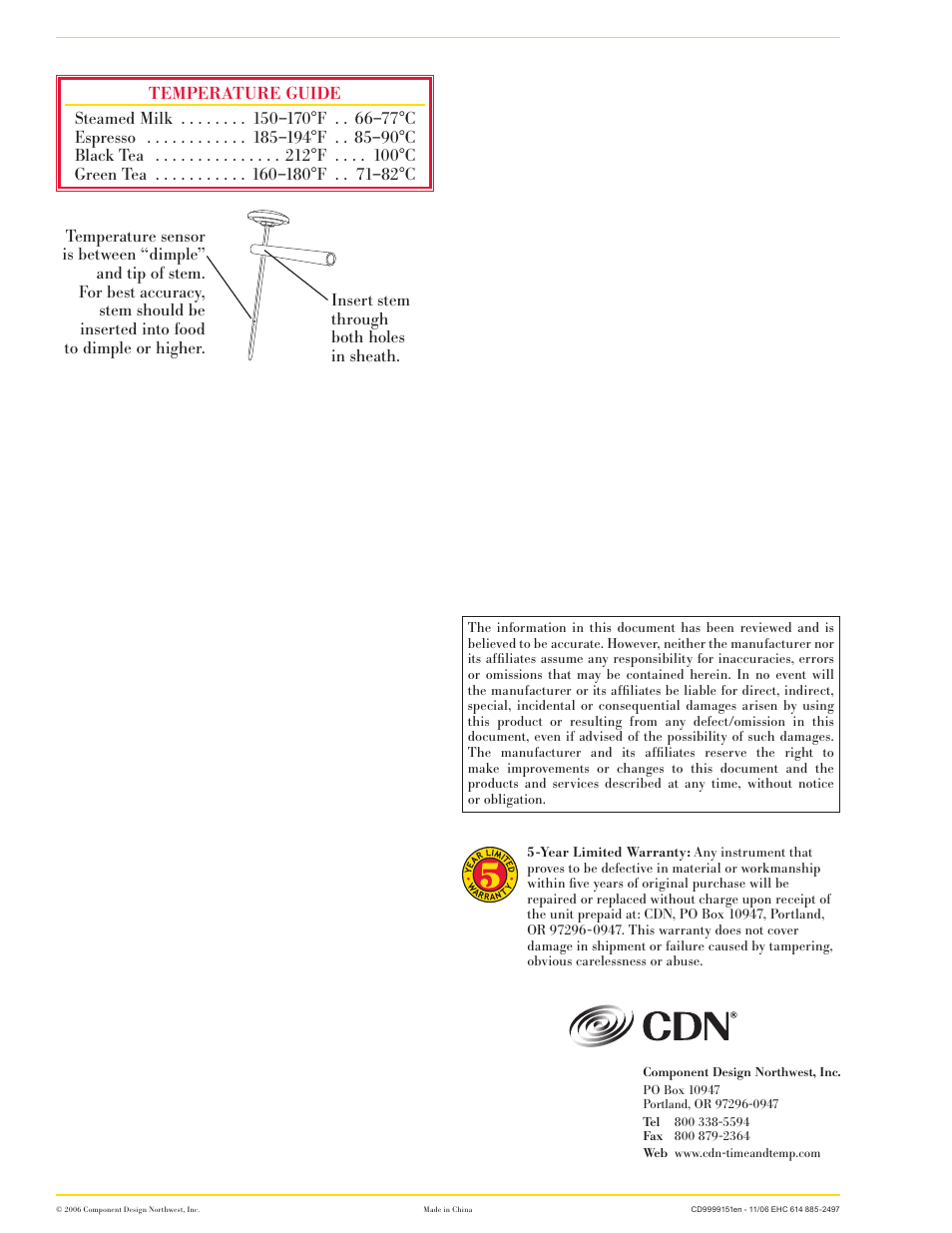 CDN IRTL220 - ProAccurate® Insta-Read® Beverage & Frothing Thermometer – 7” Stem EN User Manual | Page 2 / 2