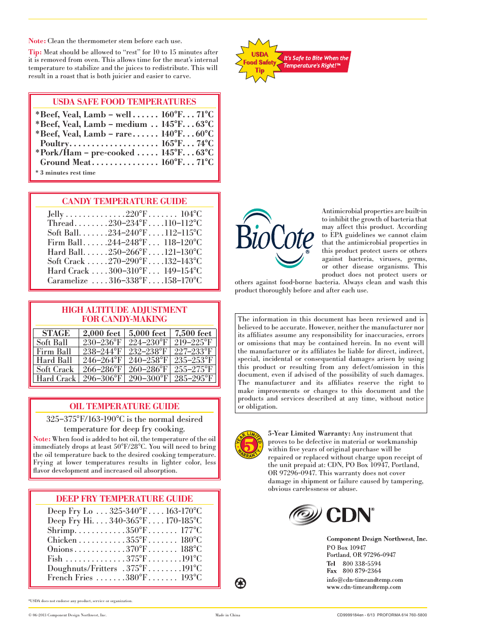 CDN IRXL400C - ProAccurate® Insta-Read® Candy & Deep Fry Thermometer - Celsius EN User Manual | Page 2 / 2