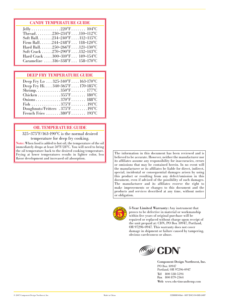 CDN IRXL400 - ProAccurate® Insta-Read® Candy & Deep Fry Thermometer EN User Manual | Page 2 / 2