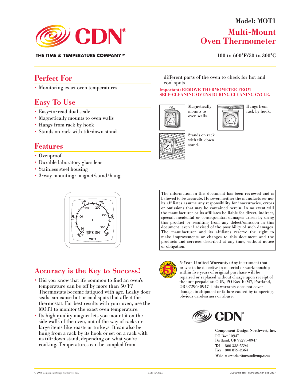 CDN MOT1 - Multi-Mount Ov EN Thermometer EN User Manual | 1 page