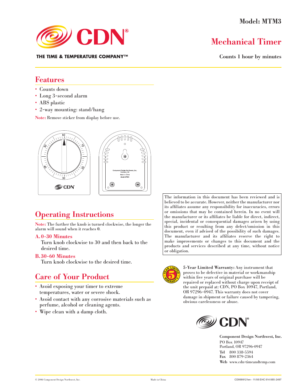 CDN MTM3 - Mechanical Timer EN User Manual | 1 page