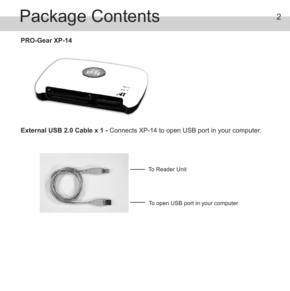 Package contents | Atech Flash Technology PRO-GEAR XP-14 User Manual | Page 3 / 8