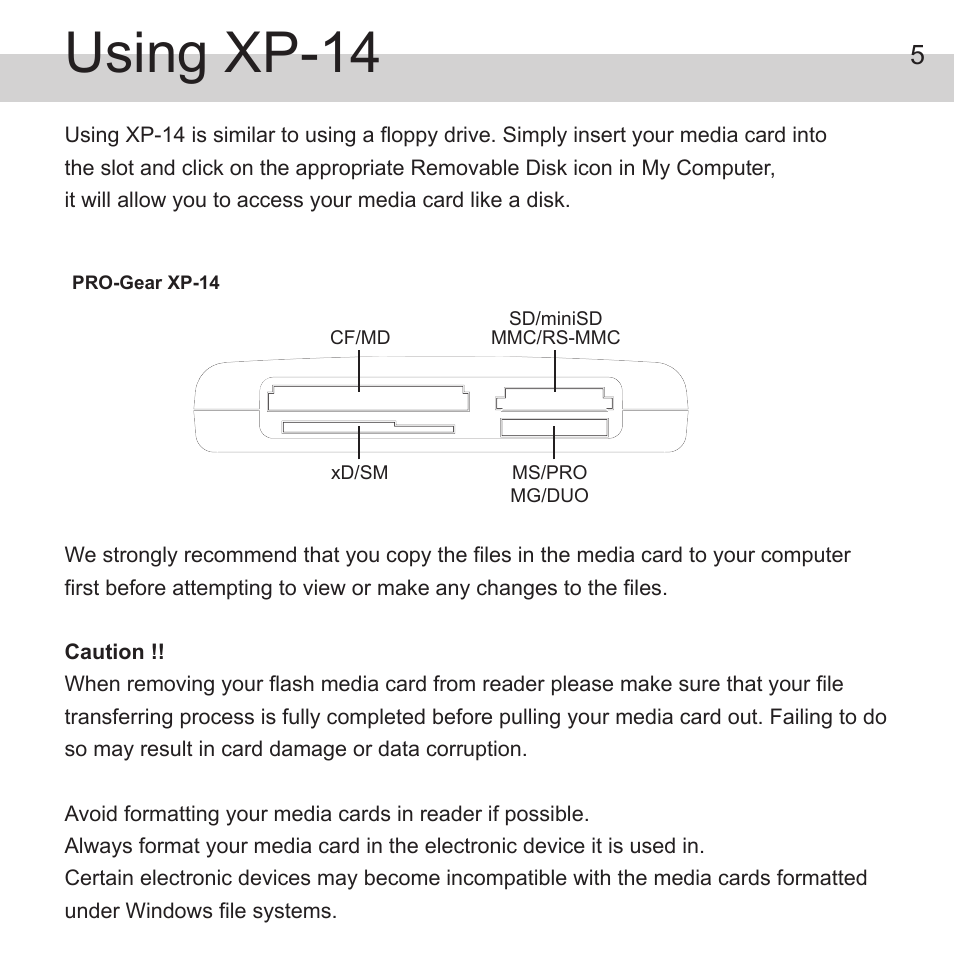 Using xp-14 | Atech Flash Technology PRO-GEAR XP-14 User Manual | Page 6 / 8