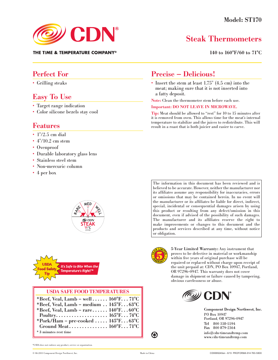 CDN ST170 - Steak Thermometers EN User Manual | 1 page