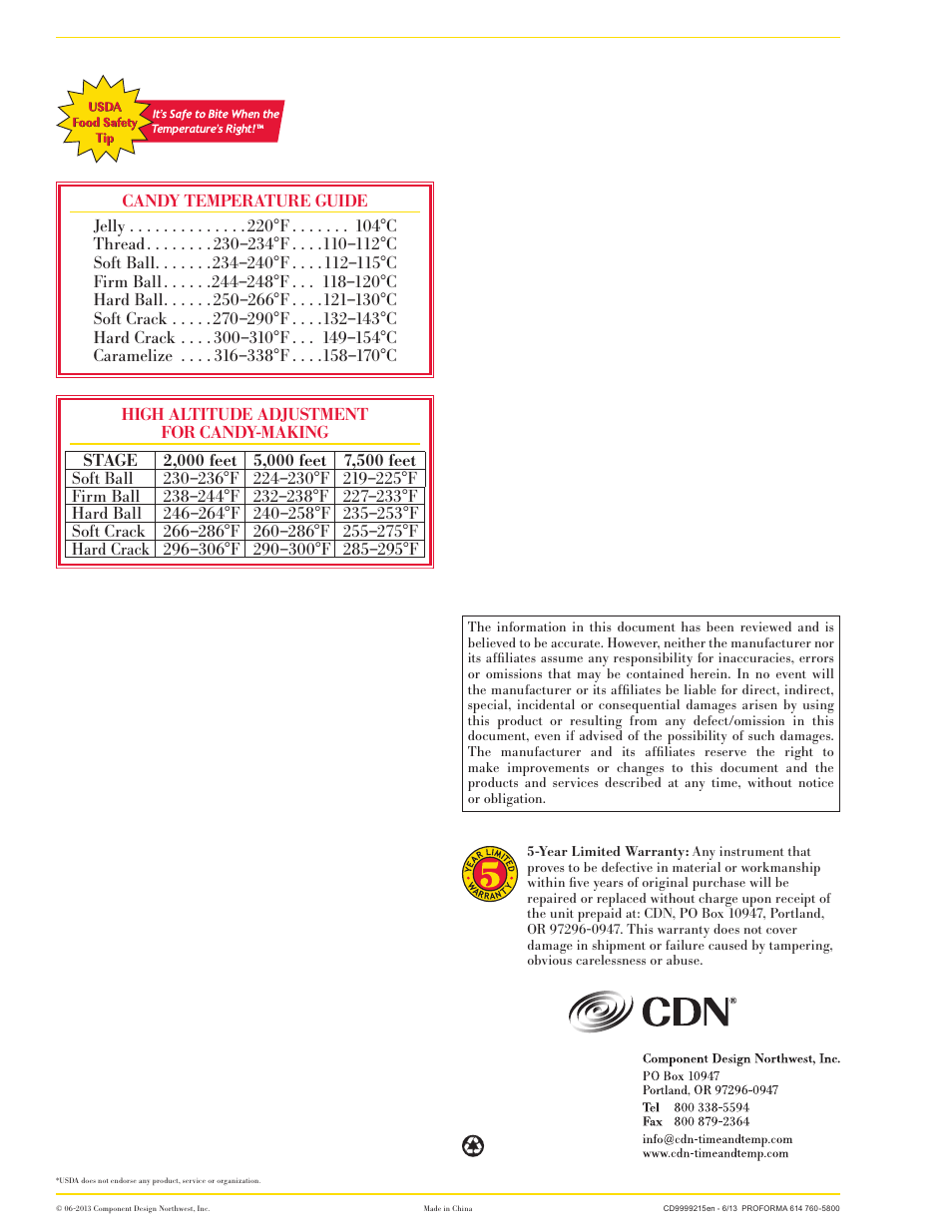 CDN TCH130C - Chocolate Tempering Thermometer - Celsius EN User Manual | Page 2 / 2