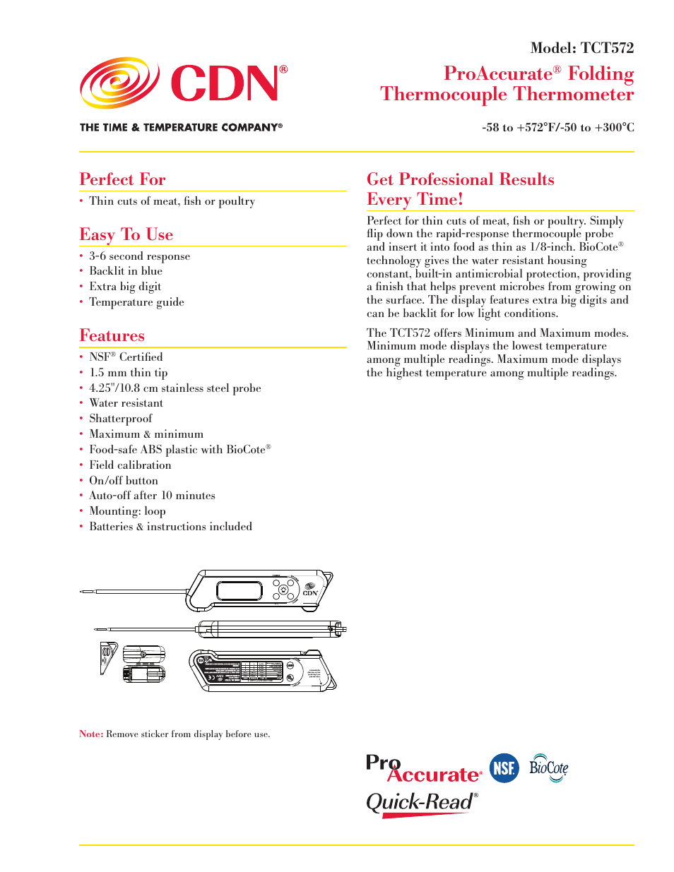 CDN TCT572-W - ProAccurate® Folding Thermocouple Thermometer - White EN User Manual | 4 pages