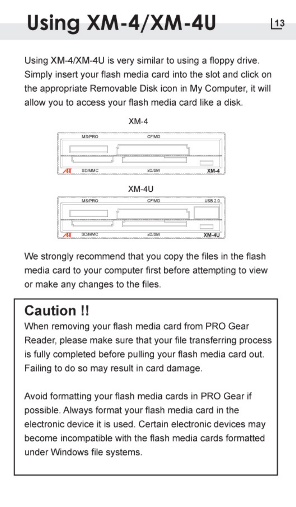 Using xaa-4/xm-4u, Caution | Atech Flash Technology PRO-GEAR XM-4U User Manual | Page 16 / 20