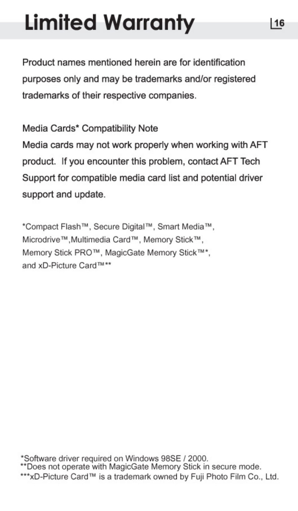 Limited warranty | Atech Flash Technology PRO-GEAR XM-4U User Manual | Page 19 / 20