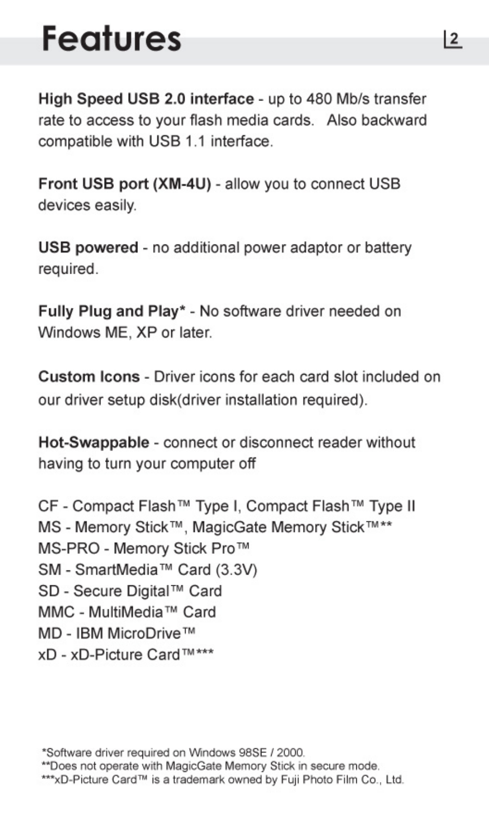 Features | Atech Flash Technology PRO-GEAR XM-4U User Manual | Page 5 / 20