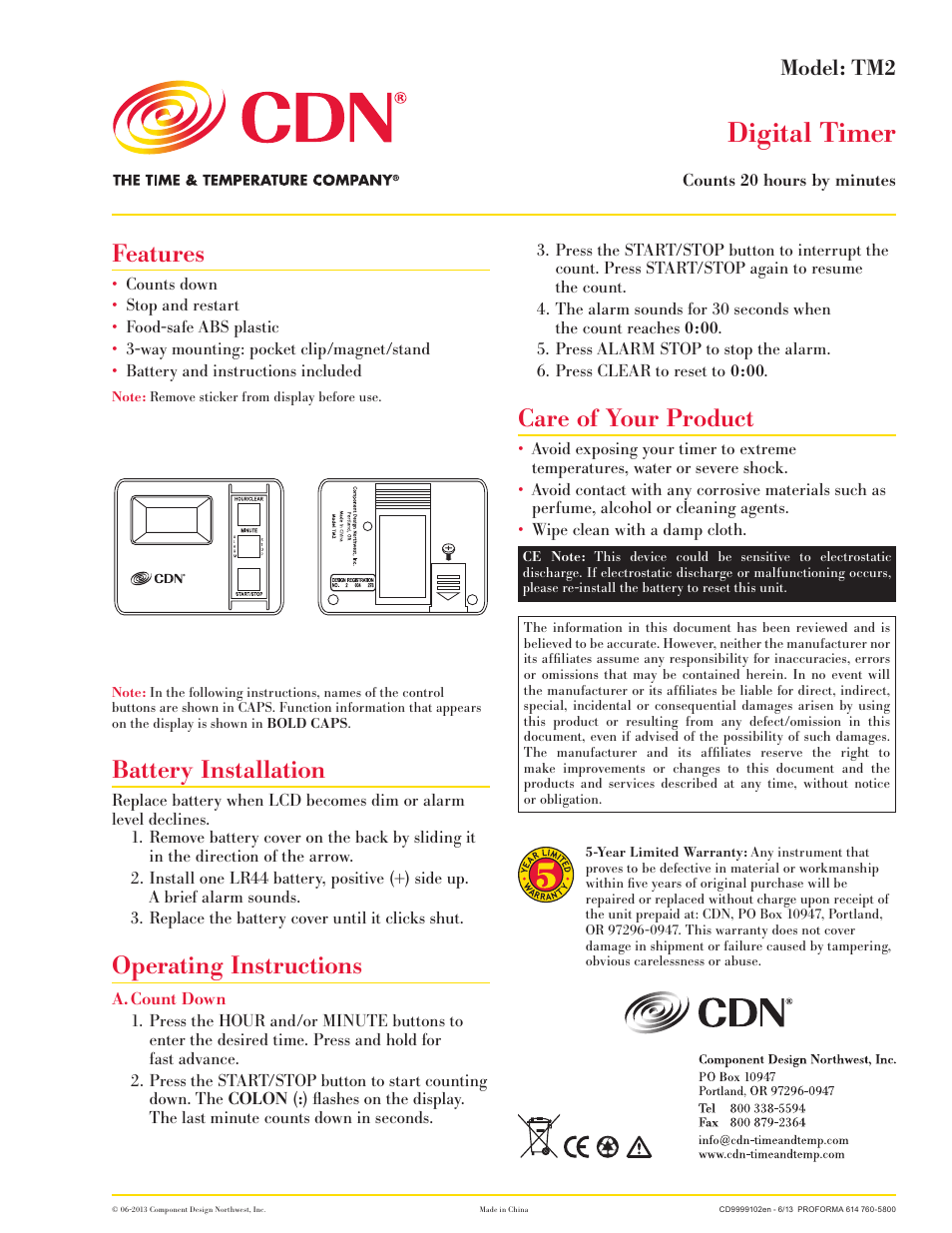 CDN TM2 - Digital Timer EN User Manual | 1 page