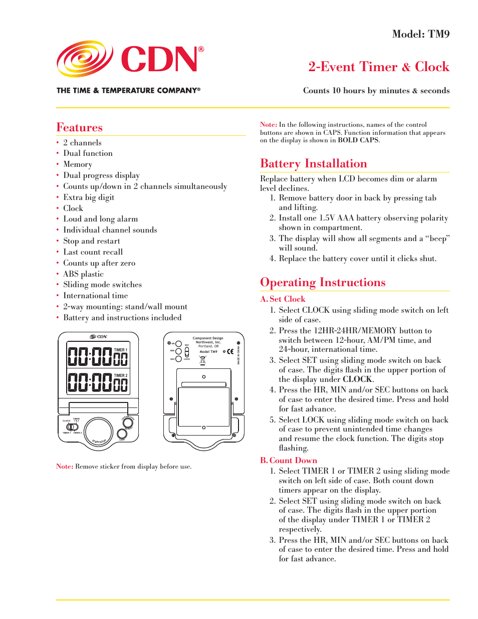 CDN TM9 - 2-Ev ENt Timer & Clock EN User Manual | 2 pages