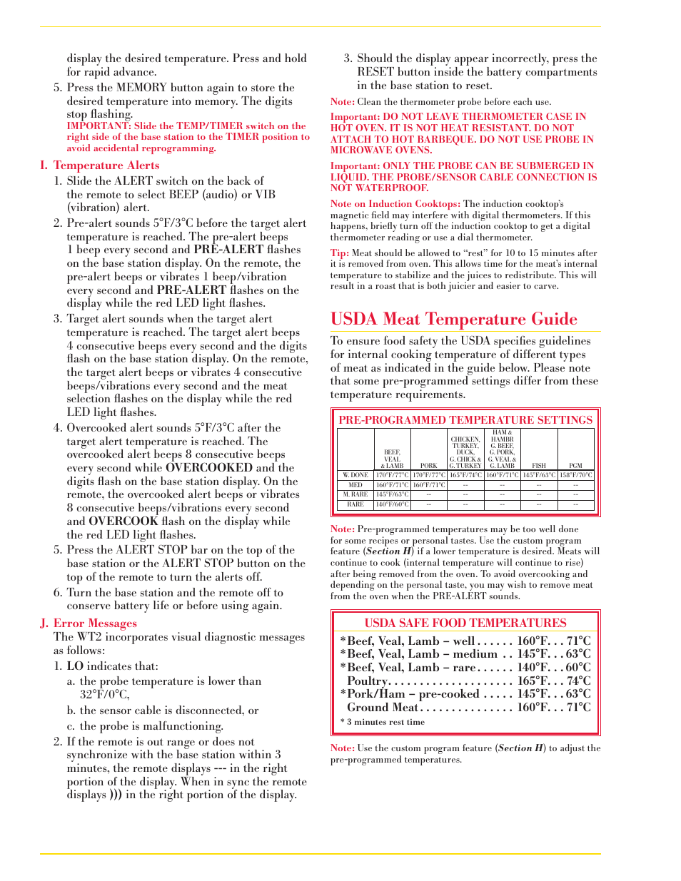 Usda meat temperature guide | CDN WT2 - Wireless Probe Thermometer/Timer EN User Manual | Page 4 / 6