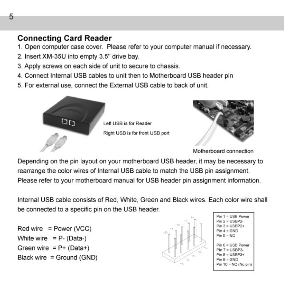 Connecting card reader | Atech Flash Technology XM-35U User Manual | Page 6 / 10