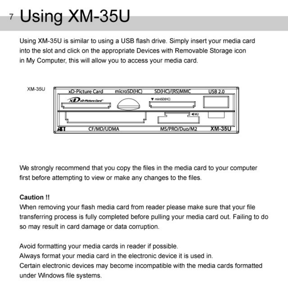Using xm-35u | Atech Flash Technology XM-35U User Manual | Page 8 / 10