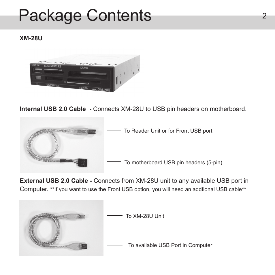 Package contents | Atech Flash Technology XM-28U User Manual | Page 3 / 7