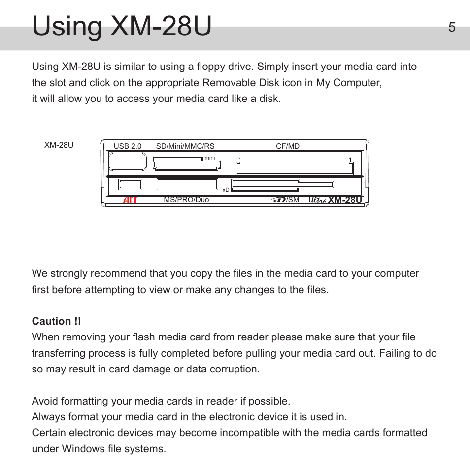 Using xm-28u | Atech Flash Technology XM-28U User Manual | Page 6 / 7