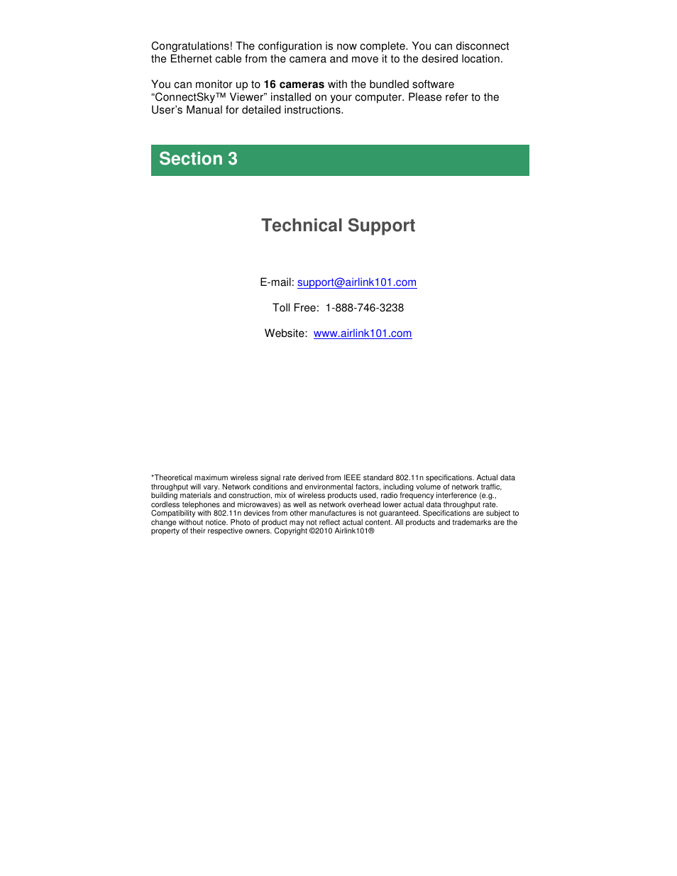 Technical support | Airlink101 AIC600W User Manual | Page 10 / 10