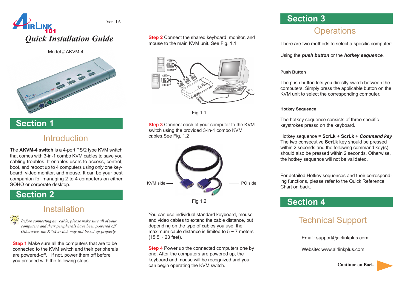 Airlink101 AKVM-4 User Manual | 2 pages