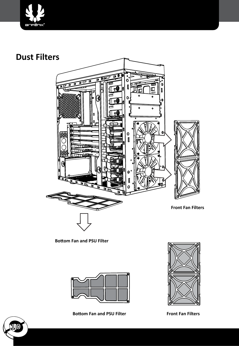 Dust filters | BitFenix Ronin User Manual | Page 11 / 13