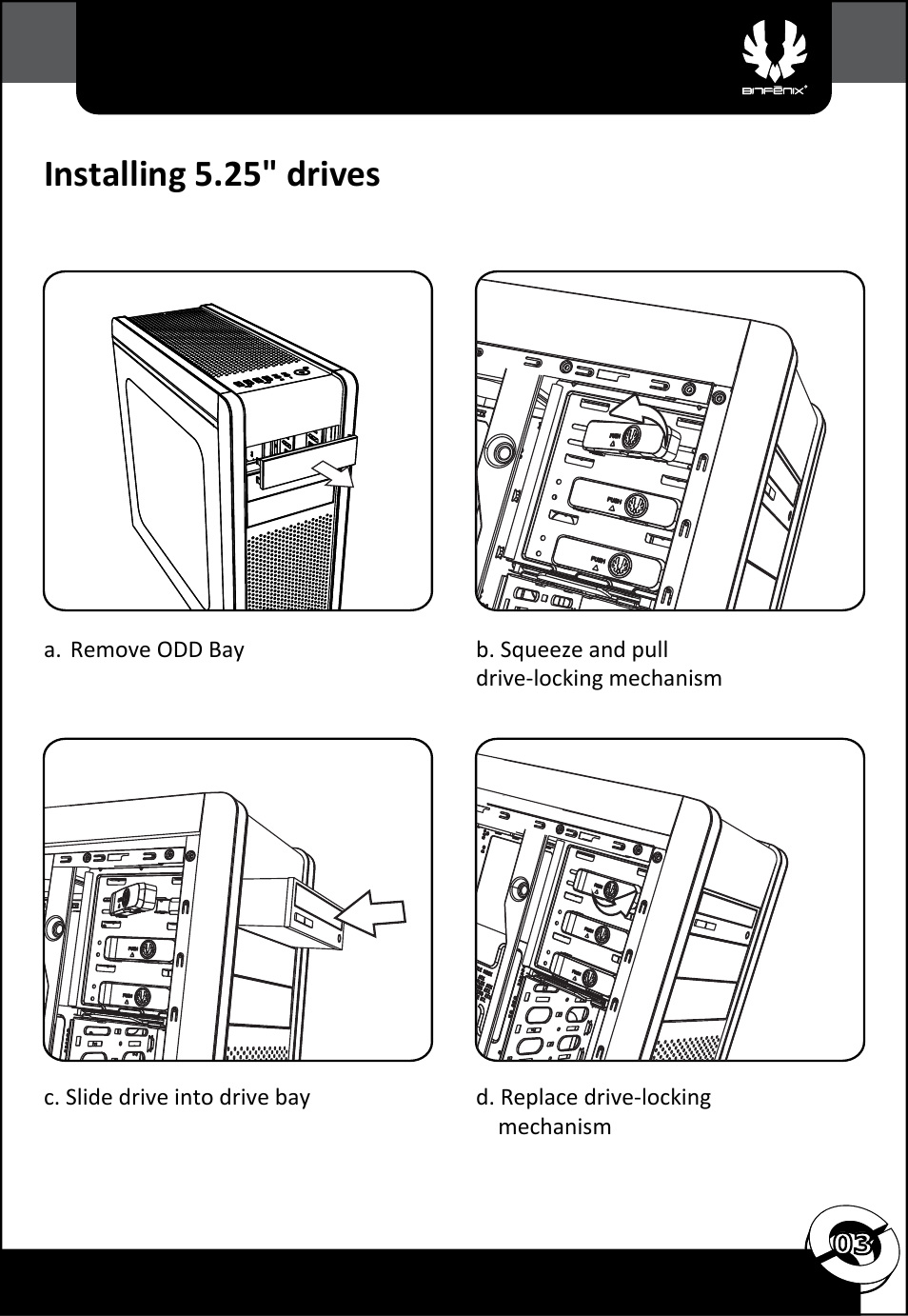 Installing 5.25" drives | BitFenix Ronin User Manual | Page 4 / 13