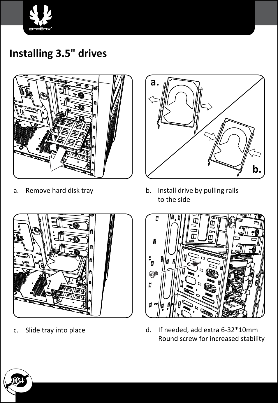 Installing 3.5" drives, A. b | BitFenix Ronin User Manual | Page 5 / 13