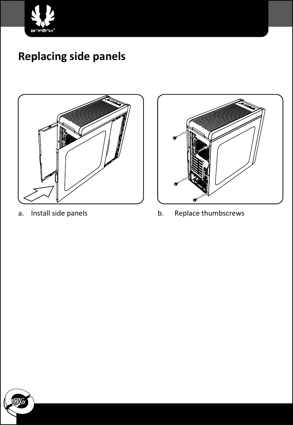 Replacing side panels | BitFenix Ronin User Manual | Page 7 / 13