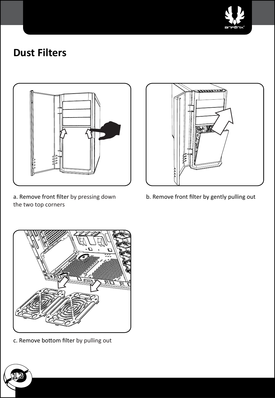 Dust filters | BitFenix Shadow User Manual | Page 13 / 15