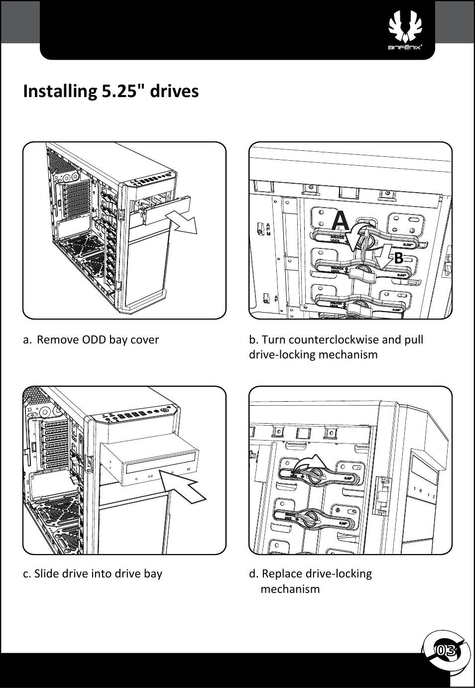 Installing 5.25" drives | BitFenix Shadow User Manual | Page 4 / 15