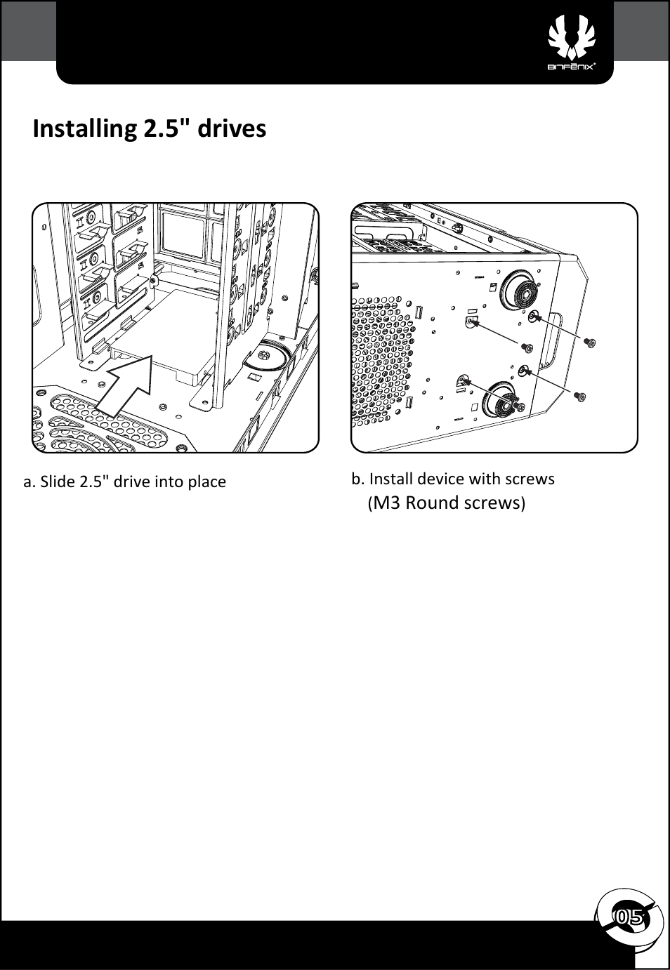 Installing 2.5" drives | BitFenix Shadow User Manual | Page 6 / 15