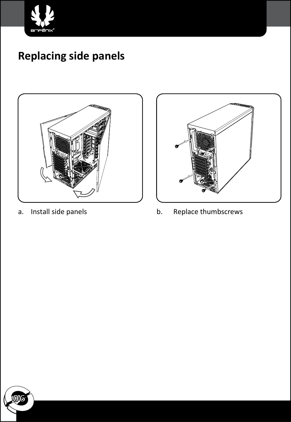 Replacing side panels | BitFenix Shadow User Manual | Page 7 / 15