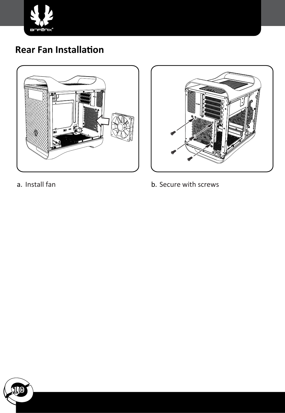 Rear fan installation | BitFenix Prodigy M User Manual | Page 11 / 15