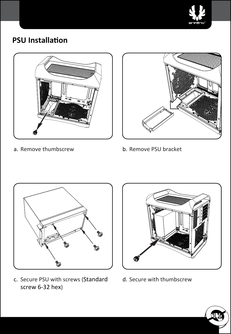 Psu installation | BitFenix Prodigy M User Manual | Page 12 / 15