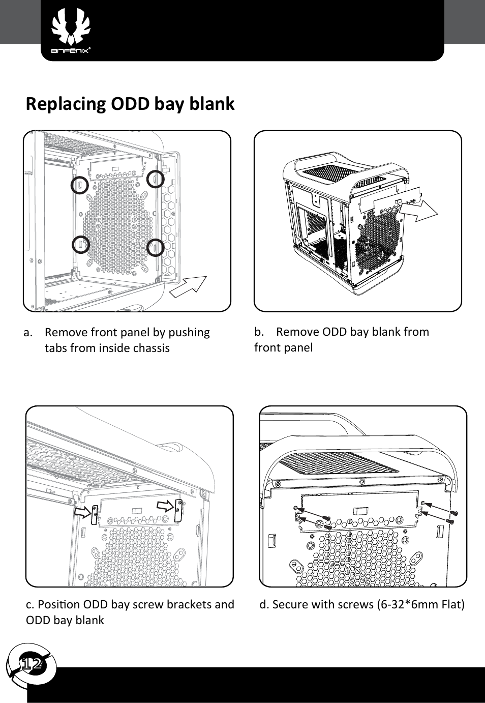 Replacing odd bay blank | BitFenix Prodigy M User Manual | Page 13 / 15