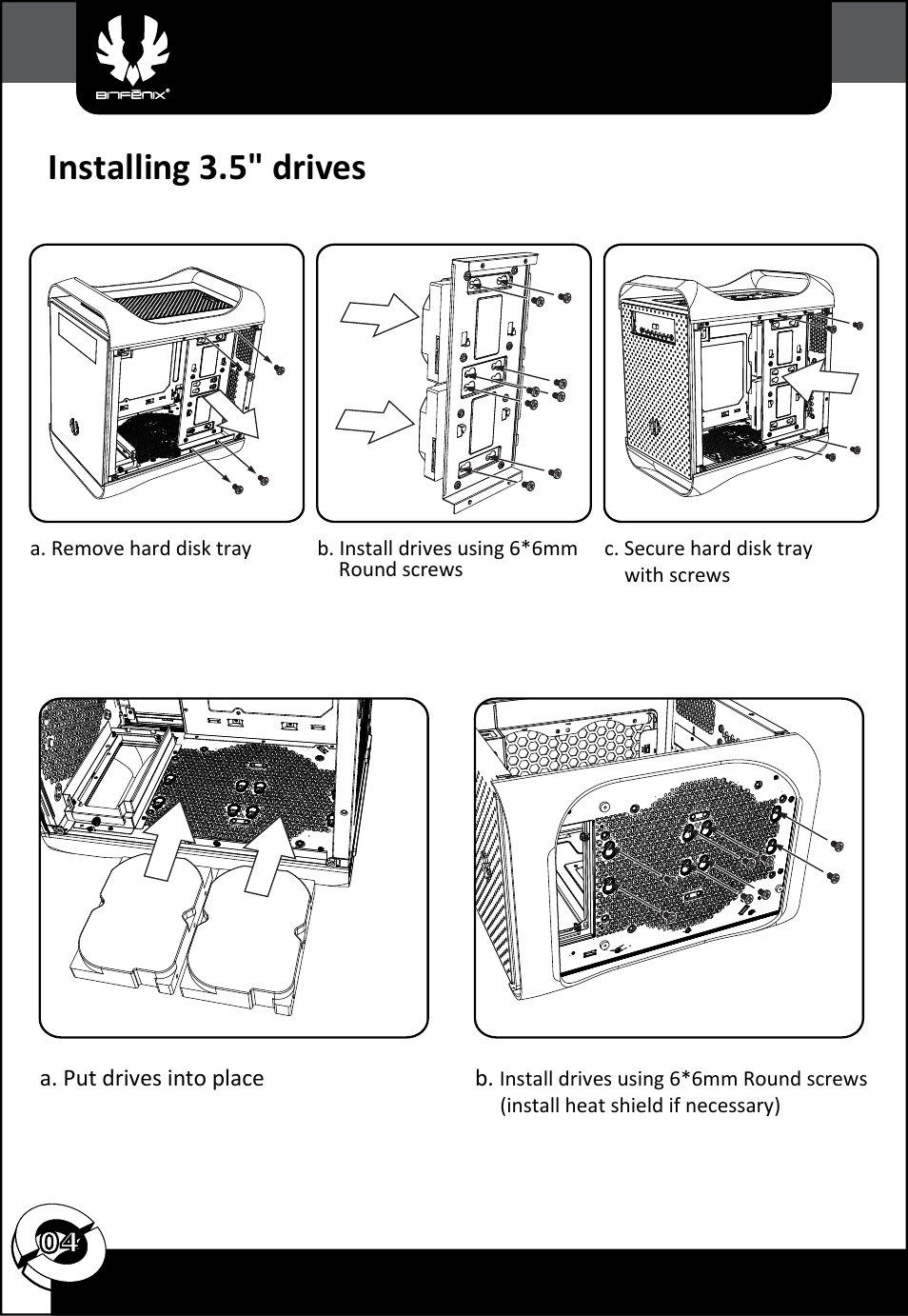 Installing 3.5" drives | BitFenix Prodigy M User Manual | Page 5 / 15
