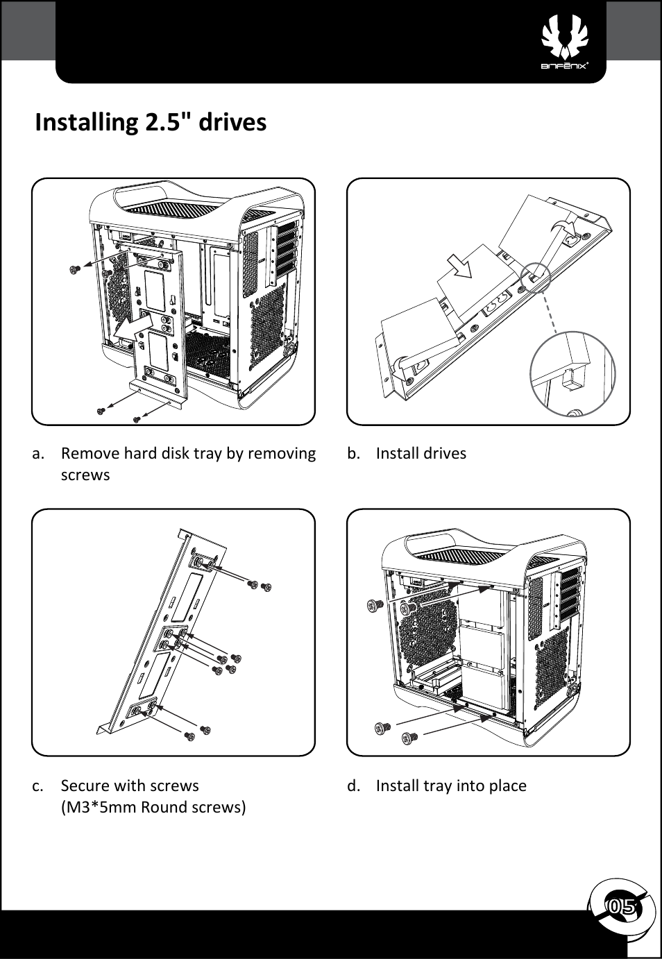 Installing 2.5" drives | BitFenix Prodigy M User Manual | Page 6 / 15