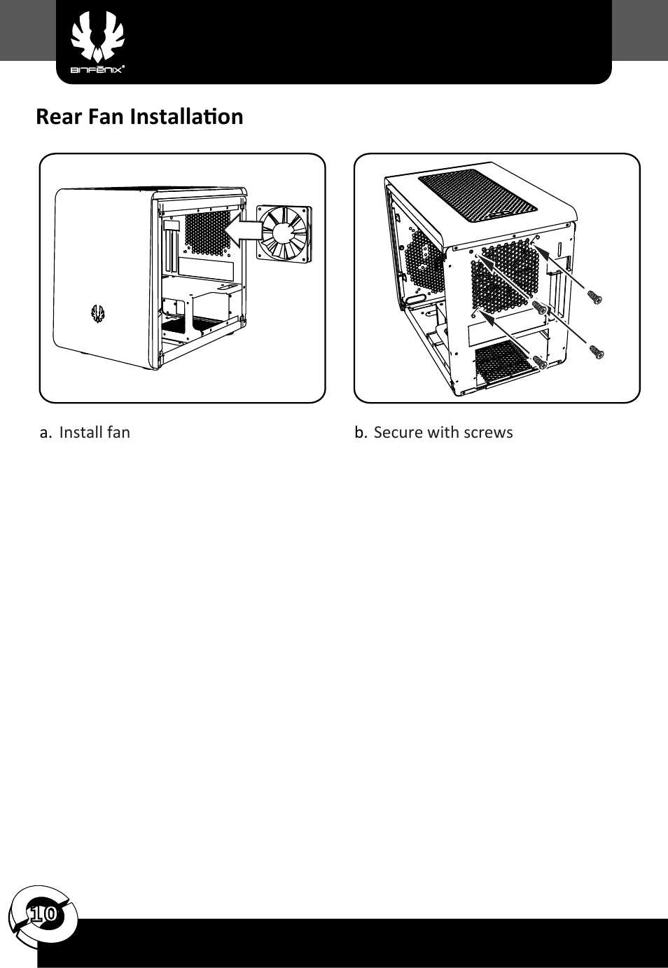 Rear fan installation | BitFenix Phenom Mini-ITX User Manual | Page 11 / 18