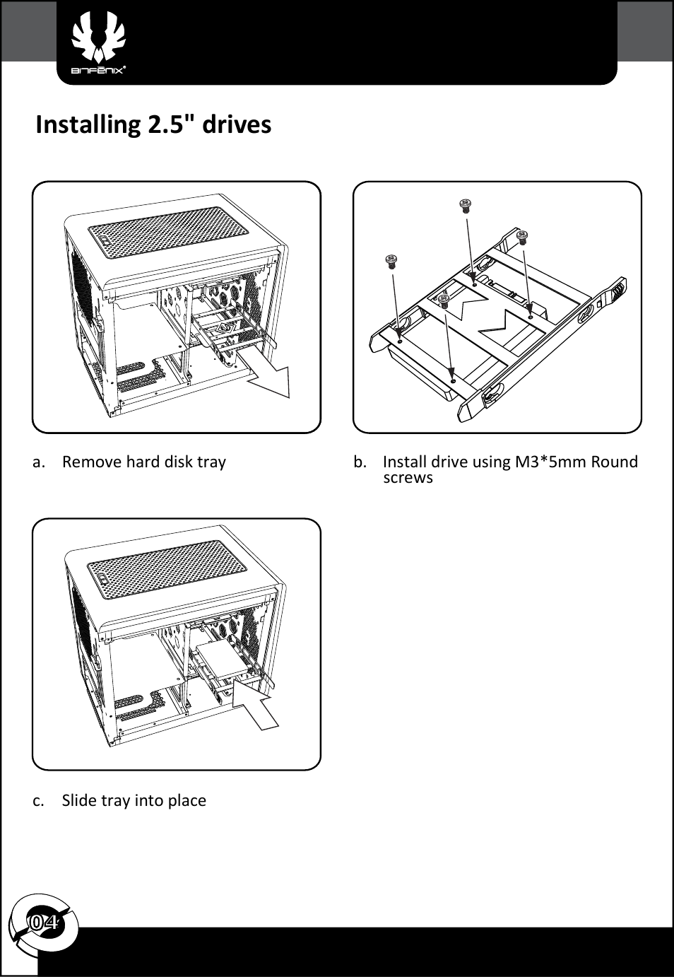 Installing 2.5" drives | BitFenix Phenom Mini-ITX User Manual | Page 5 / 18