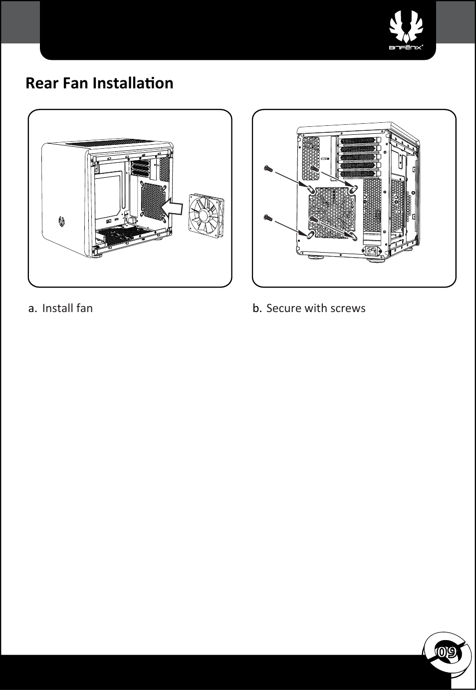 Rear fan installation | BitFenix Phenom Micro-ATX User Manual | Page 10 / 15