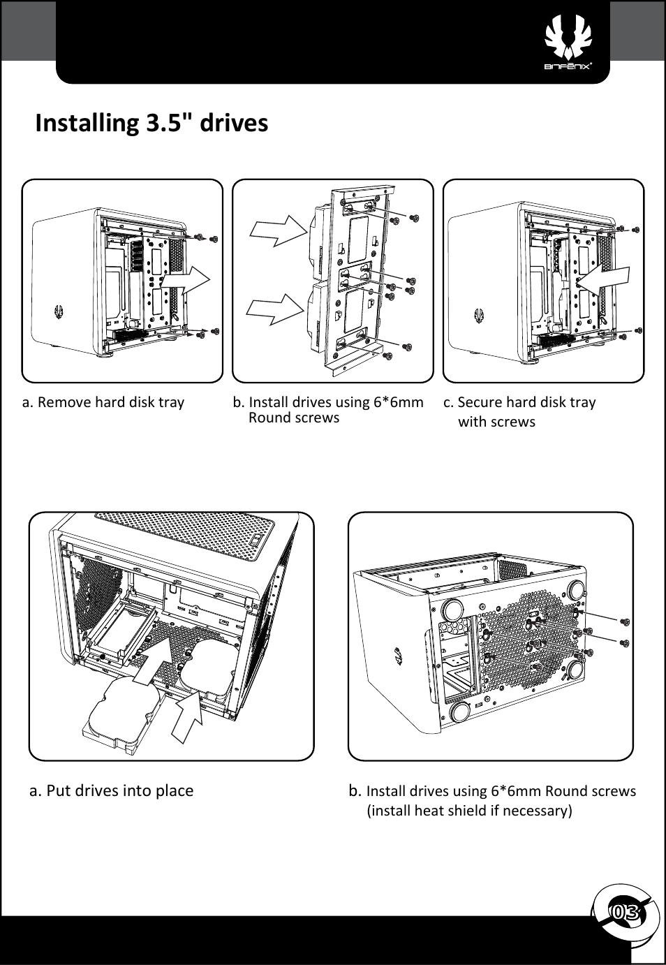 Installing 3.5" drives | BitFenix Phenom Micro-ATX User Manual | Page 4 / 15