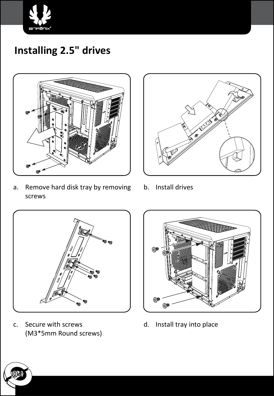 Installing 2.5" drives | BitFenix Phenom Micro-ATX User Manual | Page 5 / 15