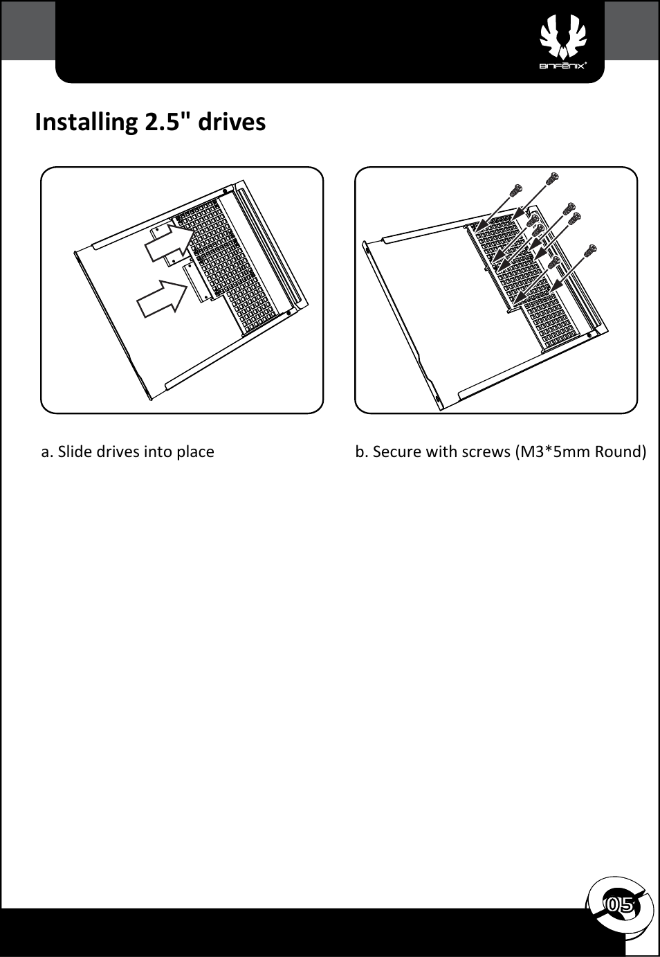 Installing 2.5" drives | BitFenix Phenom Micro-ATX User Manual | Page 6 / 15