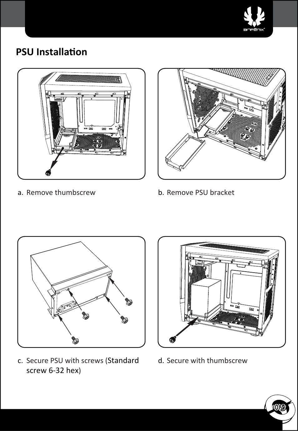 Psu installation | BitFenix Colossus Micro-ATX User Manual | Page 10 / 14