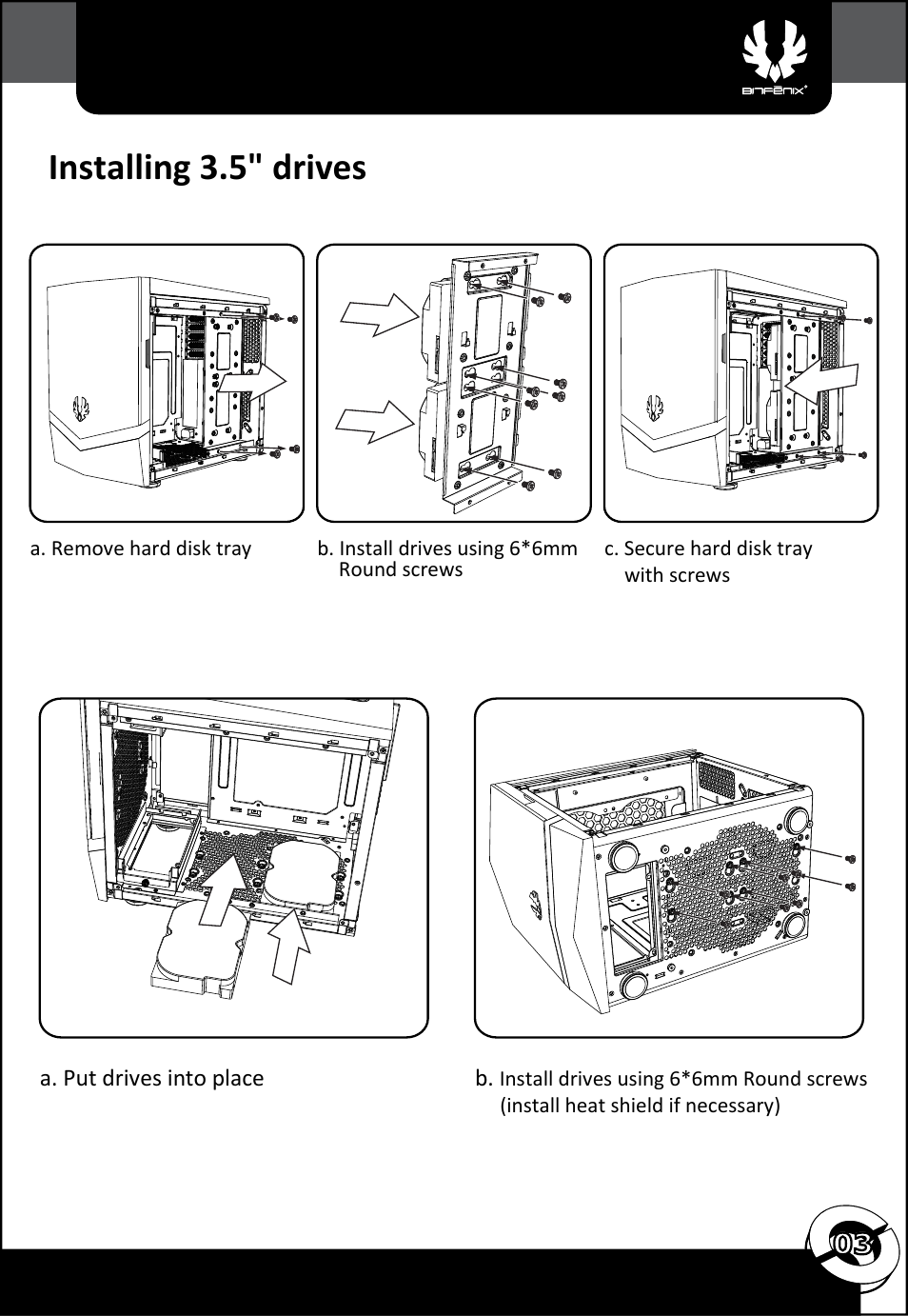 Installing 3.5" drives | BitFenix Colossus Micro-ATX User Manual | Page 4 / 14