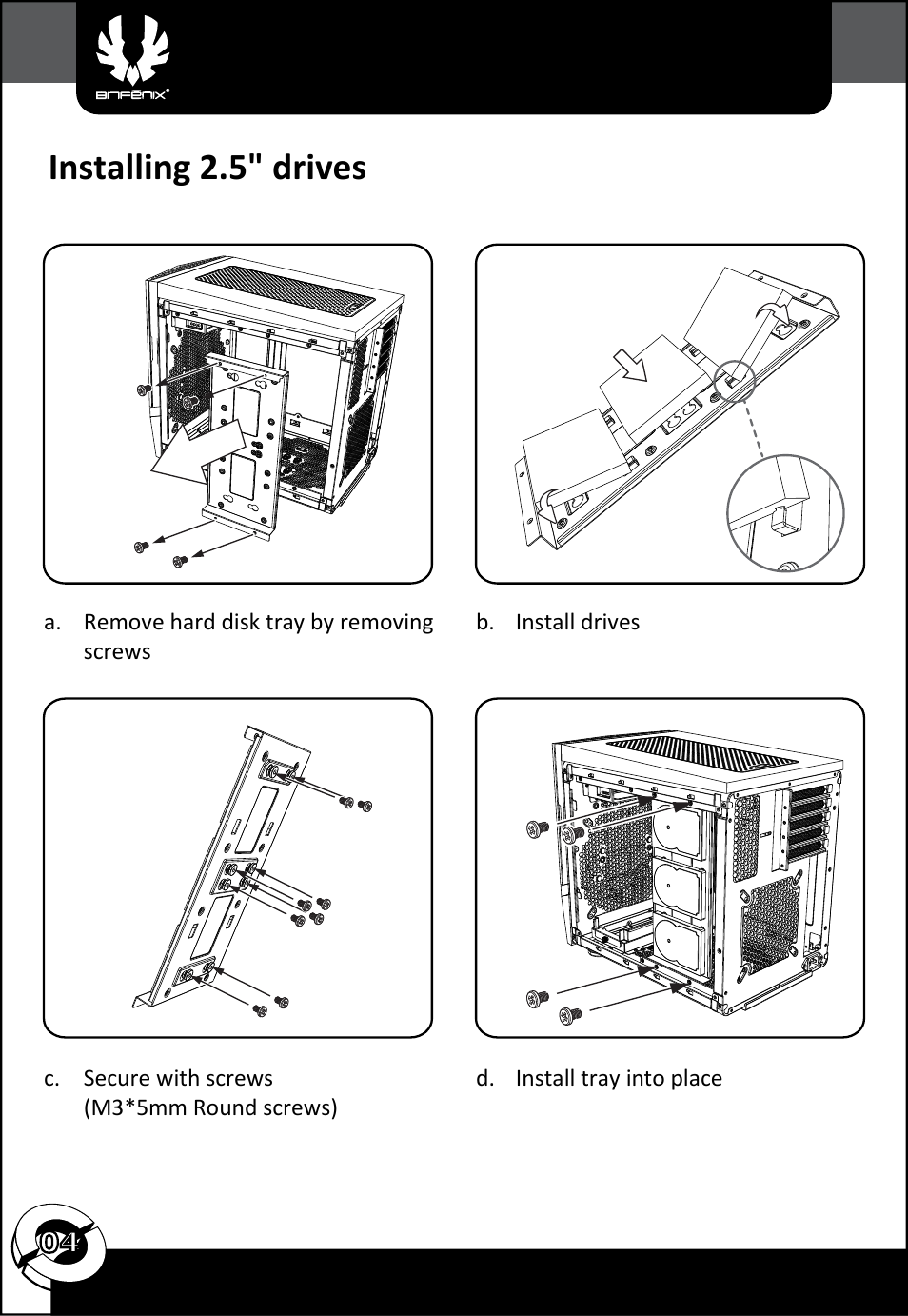 Installing 2.5" drives | BitFenix Colossus Micro-ATX User Manual | Page 5 / 14