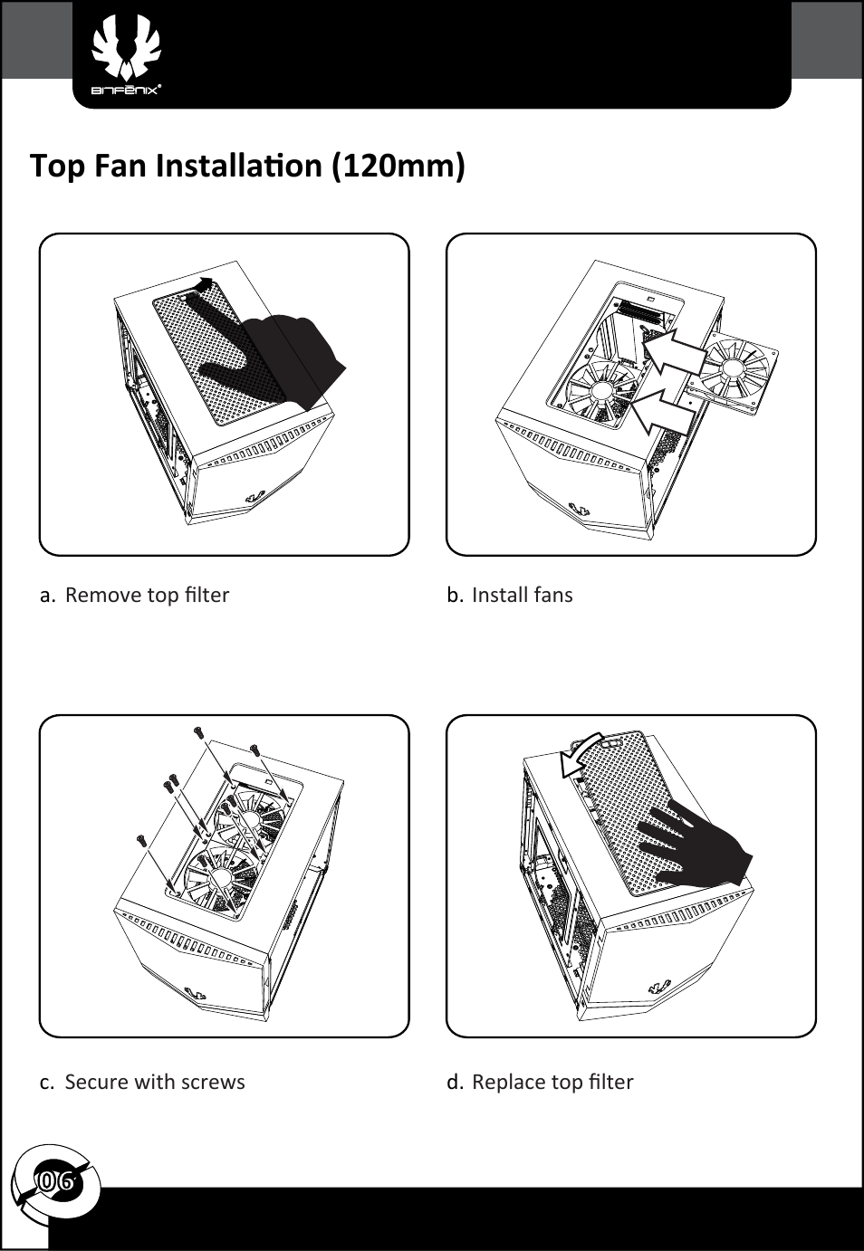 Top fan installation (120mm) | BitFenix Colossus Micro-ATX User Manual | Page 7 / 14