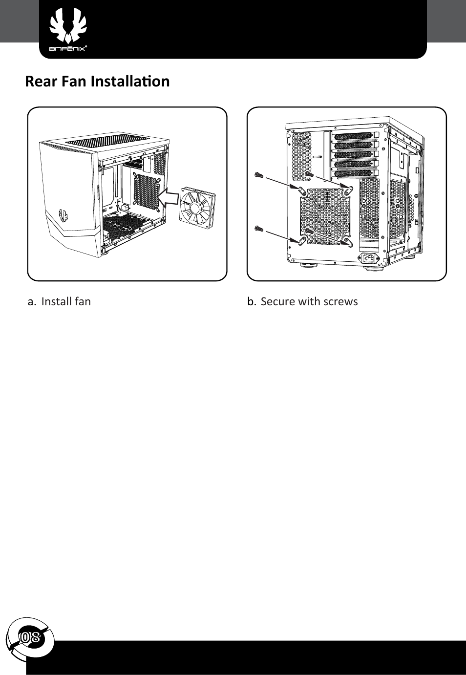 Rear fan installation | BitFenix Colossus Micro-ATX User Manual | Page 9 / 14