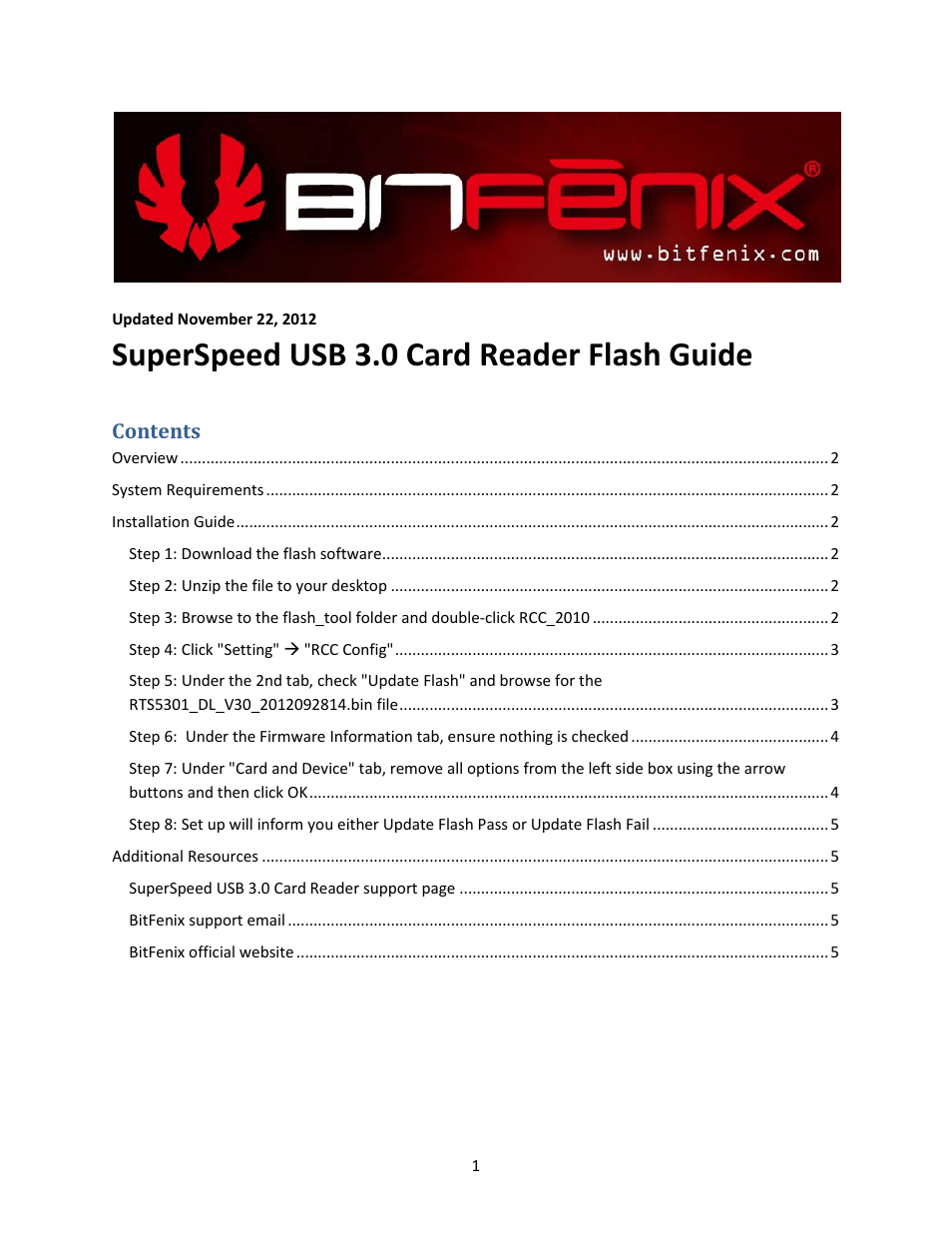 BitFenix SuperSpeed USB 3.0 Card Reader User Manual | 5 pages